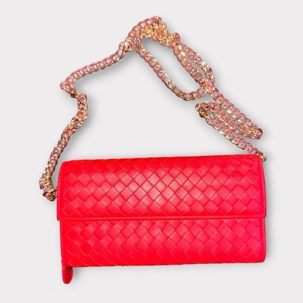 Bottega Veneta Red Intrecciato Woven Leather Continental Wallet (Authentic